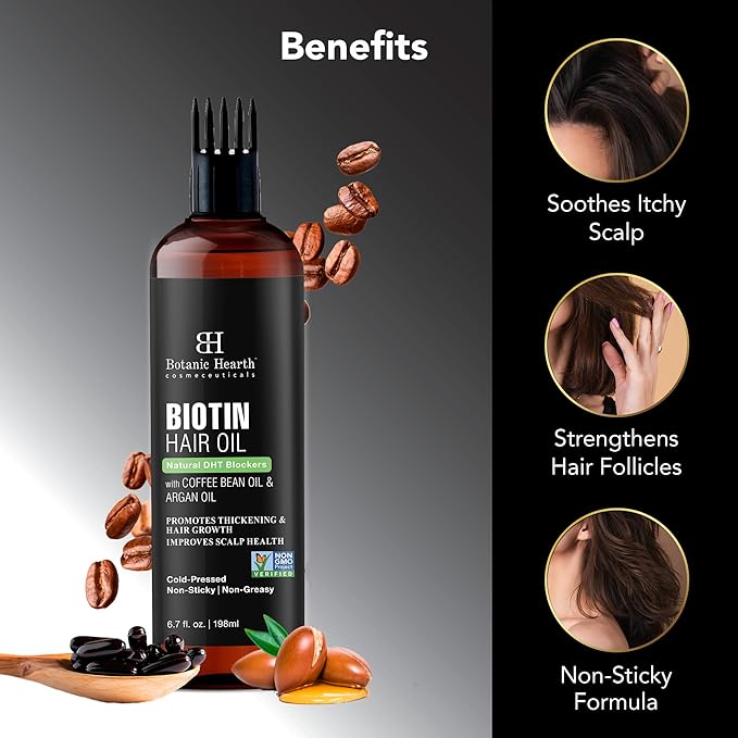 Botanic Hearth Biotin Oil For Hair Growth (6.7 fl oz)| Infused with Biotin | Hair Oil Repairs Dry Damaged Hair, Strengthening, Moisturizing, Healthier Hair