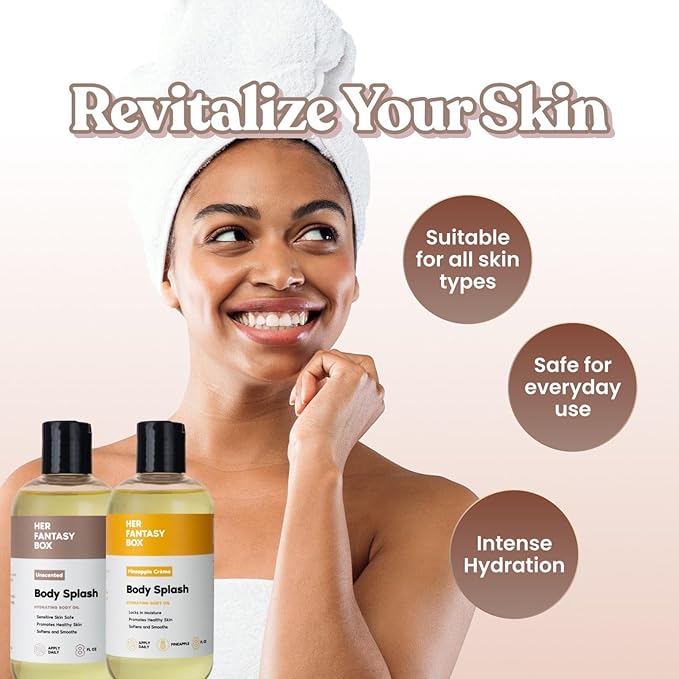 Her Fantasy Box Body Splash Hydrating Body Oil (Pineapple Creme) - Moisturizing, Non-Greasy Formula for Soft, Smooth Skin - All-Natural, Lightweight & Nourishing