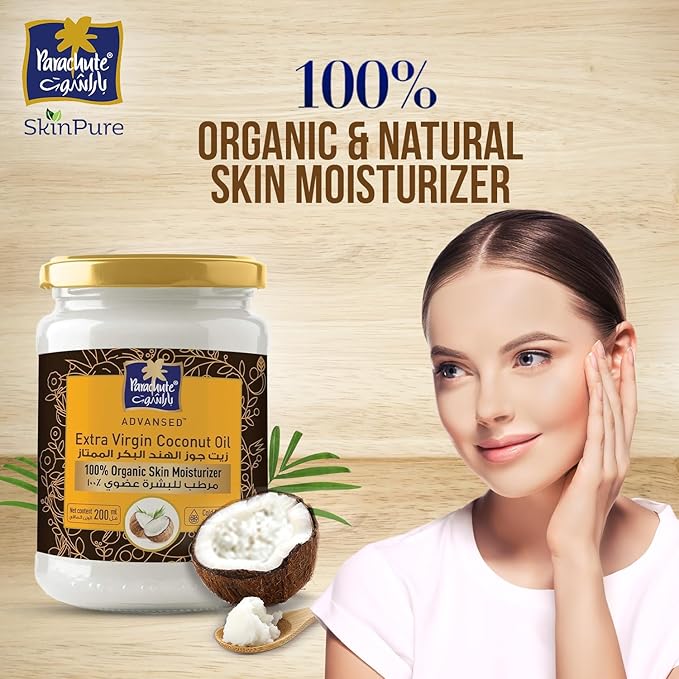 Parachute Advansed SkinPure 100% Organic Extra Virgin Coconut Oil |Face & Body Oil Moisturizer| For Youthful, Radiant Skin| Blemish Free, Glowing Skin |Cold Pressed | 6.7 fl.oz | Glass Jar