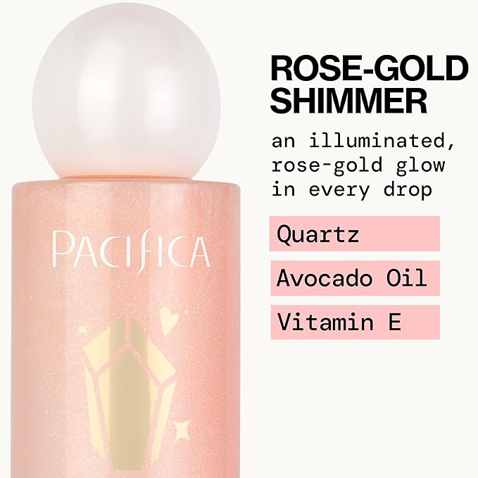 Pacifica Rose Quartz Body Oil – High Vibration Hydrating Body Oil with Natural Plant Oils & Rose Quartz Crystals, Moisturizing & Nourishing, Vegan & Cruelty-Free, Clean Beauty, Floral Scent, 4 oz