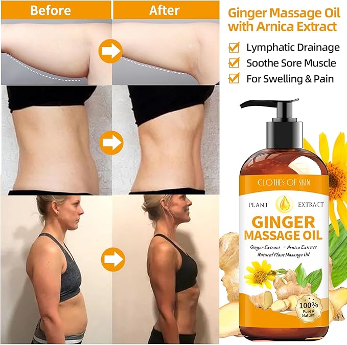 Ginger Oil Massage Oil for Massage Therapy,Ginger Oil Lymphatic Drainage Massage,Sore Muscle Massage Oil,Natural Ginger Body Oil for Gua Sha Massage with Arnica Oil-Warming,Relaxing,Soothing Muscles