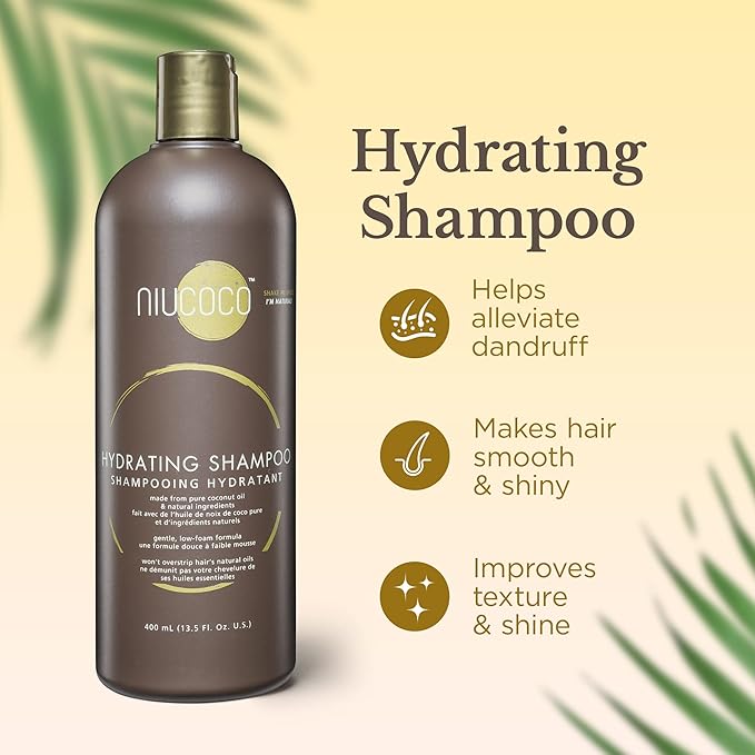 Natural Coconut Oil Hydrating Shampoo (400ml - 2 Pack) | Chemical Free Moisturizing Dandruff Formula for Dry, Damaged, Hair & Scalp | Safe on Color Treated Hair | Professional Salon Quality