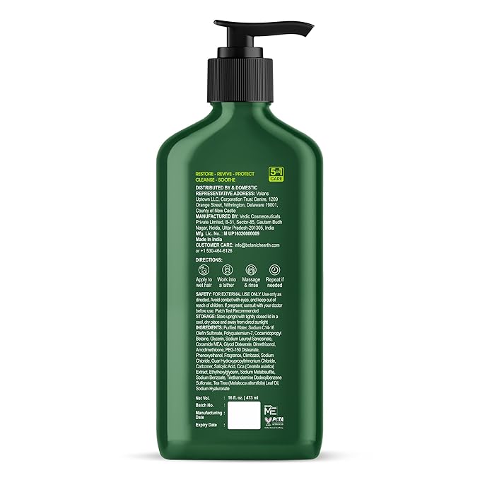 Botanic Hearth Tea Tree Shampoo Infused With Cica, Hyaluronic Acid & Salicylic Acid | Clarifying Shampoo To Repair, Restore & Strengthen Hair | Paraben & Sulfate Free | For All Hair Types, 16 Fl Oz