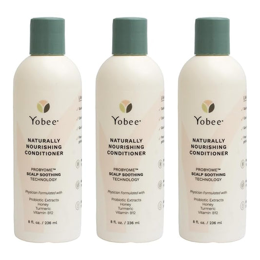 Yobee Naturally Nourishing Hair Conditioner - Dry, Itchy Scalp & Dandruff Relief - Hydrating w/Probiotic extracts, Honey, Turmeric, Vitamin B12, Coconut & Avocado Oil - Adults and Children (3)