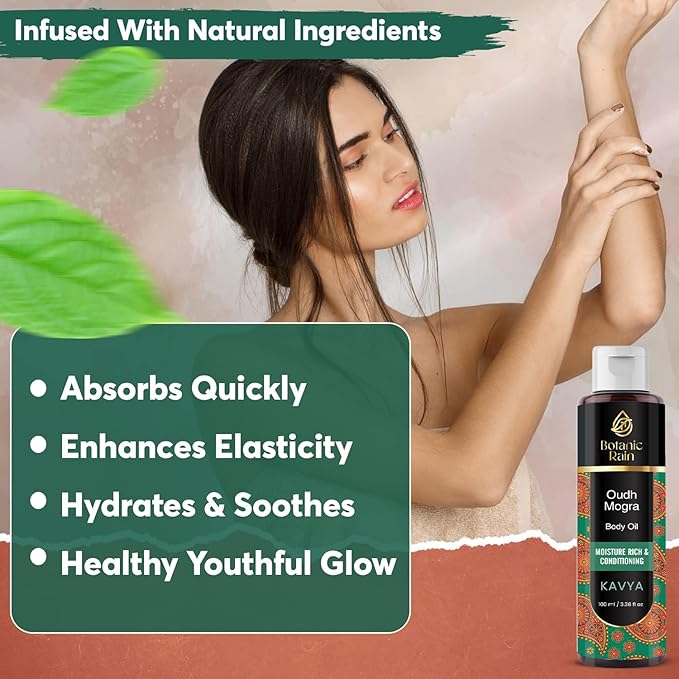 Ayurveda Body Oil with Oudh & Mogra – Organic, Nourishing & Hydrating for Dry, Flaky Skin – Fast Absorbing, Non-Greasy, Ayurvedic for Men & Women – 3.38 fl oz (Pack of 2)