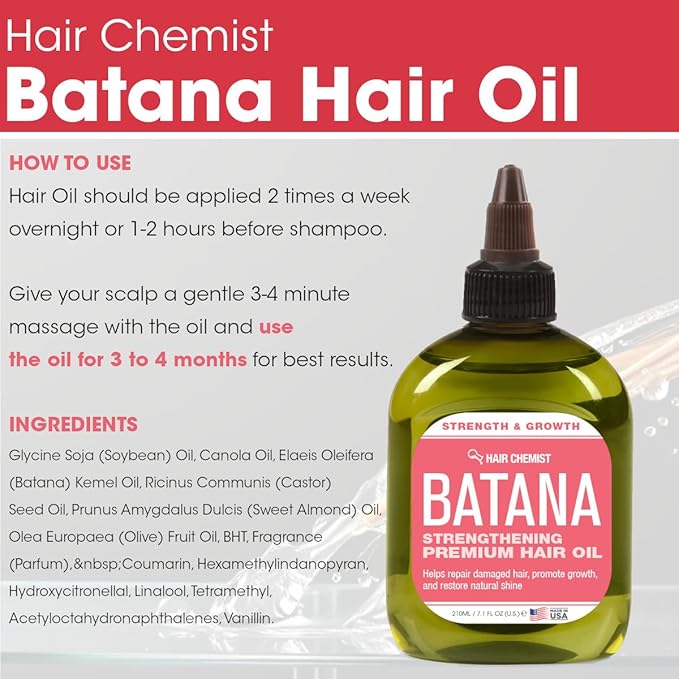 Hair Chemist Batana Strengthening Large Shampoo, Conditioner and Hair Oil Set (3-PC SET) - Batana Shampoo and Conditioner for Hair Growth, Thickening and Strength, Batana Hair Oil