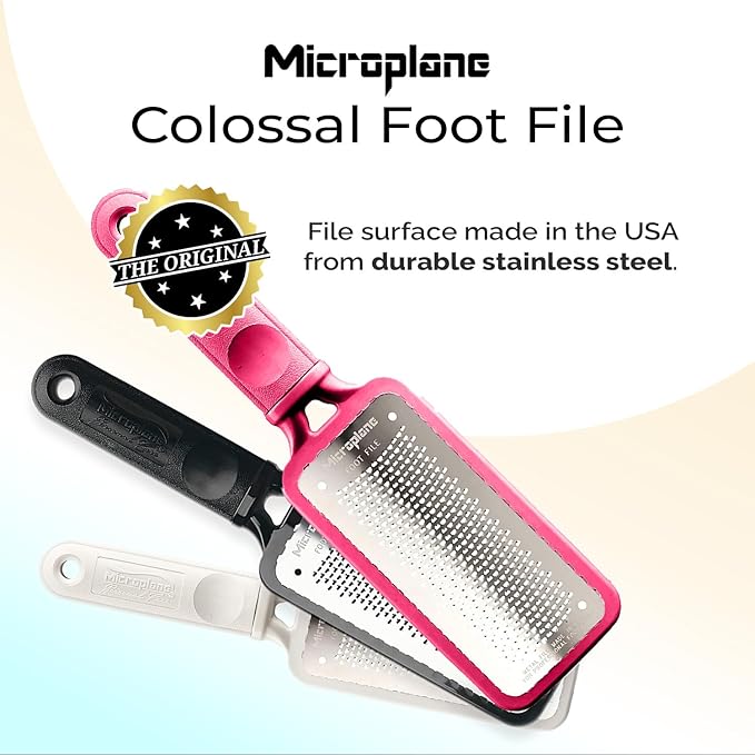 Microplane Colossal Foot File Scraper - The Original Stainless Steel Foot Rasp, Dead Skin/Callus Remover for Feet, Gentle Foot Scrubber, Pedicure Tools for Salon-Quality Foot Care, Pink