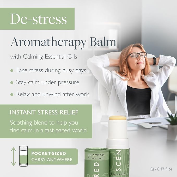 Scentered De-Stress Balm – Aromatherapy Stress Stick with Chamomile & Rosemary – Natural Self-Care Essential Oil roll On – Relaxation Gift for Stress Relief