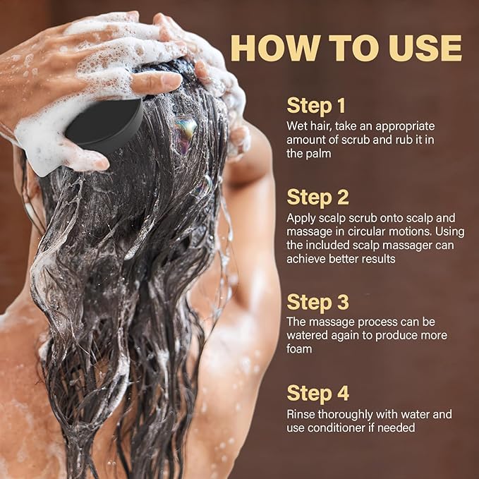 Scalp Scrub, 2-in-1 Scalp Exfoliator & Clarifying Shampoo for Dandruff, Dry, Itchy Scalp & Hair Growth, Batana Oil & Rosemary Scalp Treatment with Scalp Massager for Buildup & Thinning Hair, 10.93 oz