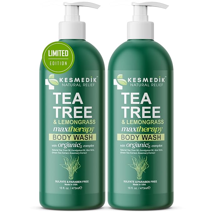 Tea Tree & Lemongrass Body Wash MaxTherapy, Itchy Skin Relief, Fights Body Odor, Soothes Jock Itch, Athlete's Foot, Ringworm & Sensitive Skin, Men & Women, 2-Pack, Limited Edition