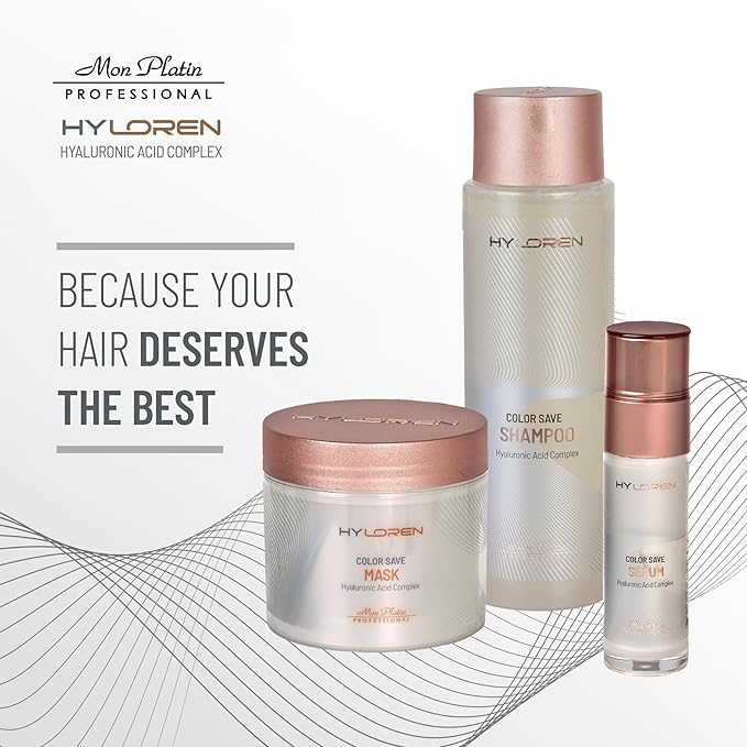 Mon Platin Professional HYLOREN Color Save Hair Shampoo with Hyaluronic Acid for Color Treated Hair, Shampoo for Damaged hair, SLS/SLES Free, Hydrating Shampoo, 500ml