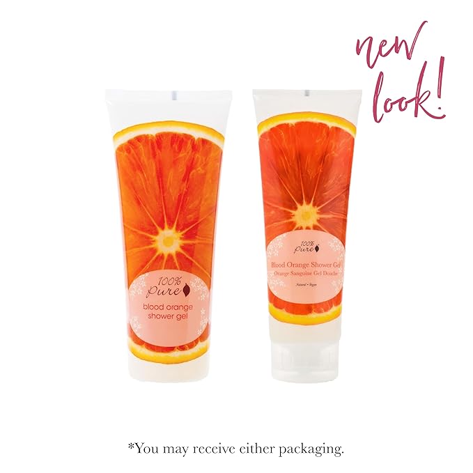 100% PURE Blood Orange Shower Gel Natural Foaming & Hydrating Body Wash - Deeply Moisturizing Gentle Soap Cleanser for All Skin Types, Even Sensitive - Gluten-Free - 8 Fl Oz