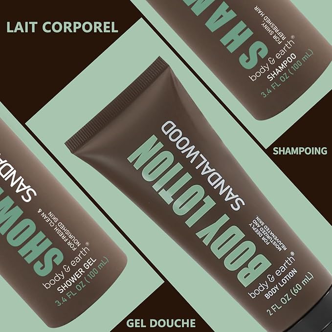 BODY & EARTH Men Gift Sets - 3PC Mens Gift Baskets Includes Sandalwood Shower Gel, Body Lotion, Shampoo, Mens Gift Basket as Birthday and Christmas Gifts for Men, Boyfriends and husbands