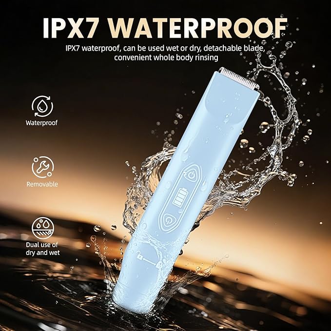 Body Hair Trimmer for Men，3 in 1 Electric Razor with Ceramic Blades, IPX7 Waterproof, USB Rechargeable, Painless Hair Removal for Face，Body，Nose，Groin, Travel Grooming Kit (Blue)