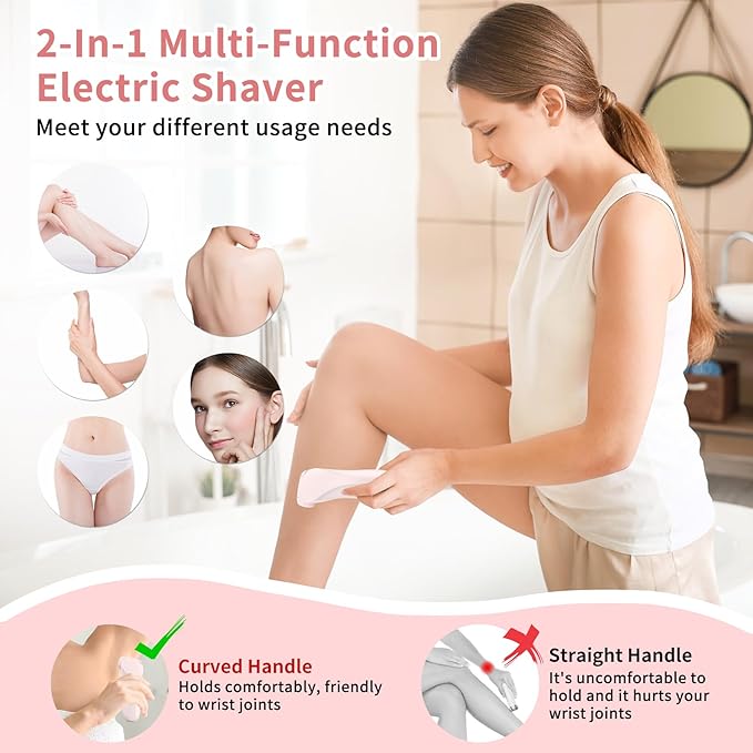 Livora Electric Shaver for Women, 2 in 1 Wet & Dry Bikini Trimmer with 2 Removable Heads, The Glide Pro 3.0 Razor, Painless Hair Removal for Bikini, Legs, Underarms, Body (Pink)