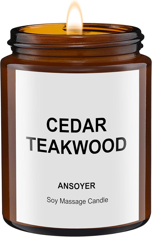 Massage Oil Candle, Romantic Gift SPA Use Home Scented Candle Body Oil, Ultra Hydrating Body Care with Soybean Oil, 4.5oz (Cedar Teakwood)