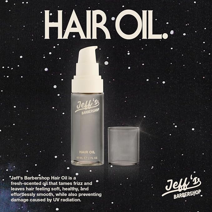 Jeff’s Barbershop Hair Oil for Men & Women, Fresh Scent - Nourishing Serum Repairs & Restores Shine to Dry, Damaged, Frizzy Hair - Heat Protectant from Styling Tools (2.2 fl oz)