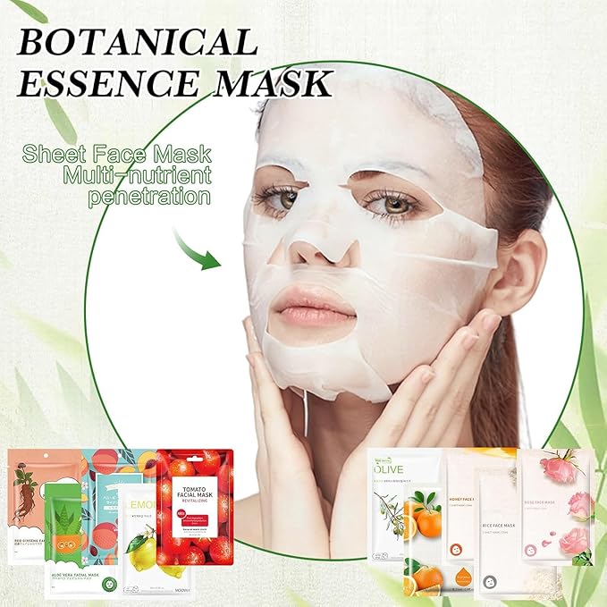 10 Packs Face Masks Skincare, Hydrating Face Masks for Sensitive Skin, Sheet Masks with Natural Ingredients, Moisturising Sheet Mask for All Skin Types, Natural Skin Care Spa Face Mask for Women