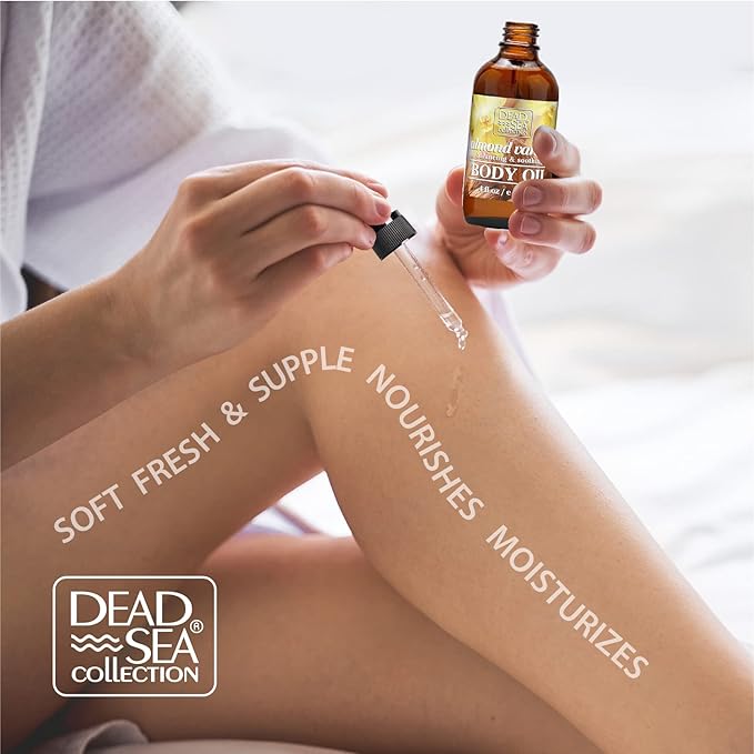 Dead Sea Collection Body Oil with Almond & Vanilla-Dry Skin Moisturizer and Hydrating Massage - Nourishing Bath Oil - Increase Skin Elasticity and Provide Anti-Aging Support for your Body (4 fl.oz)