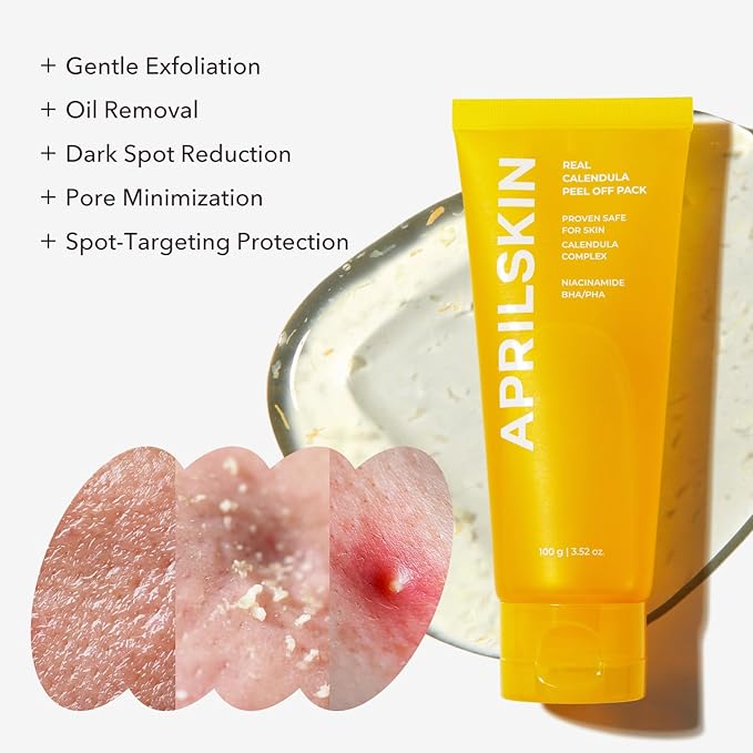 APRILSKIN Pore care & Glow Booster duo: Calendula Flower-Infused Facial Peel Off Mask, Carrotene IPMP 3-Min Quick Dry Pore Caring Clay Mask & Face Mask Applicator Jelly Brush