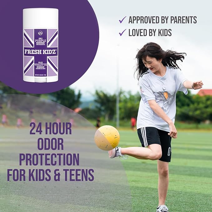 Fresh Kidz Body Wash 16.9 fl.oz. and Stick Deodorant 2.65 oz for Kids and Teens - Girls "Purple" Set