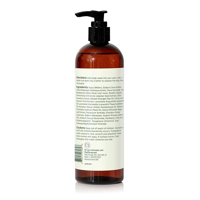 Plant Therapy Lavender Sandalwood Natural Body Wash 16 oz For all Skin Types, Sulfate Free Body Wash, For Men or Women, Relaxing All-Natural Aroma, Lush, Hydrating Lather, Cleanses & Soothes Skin