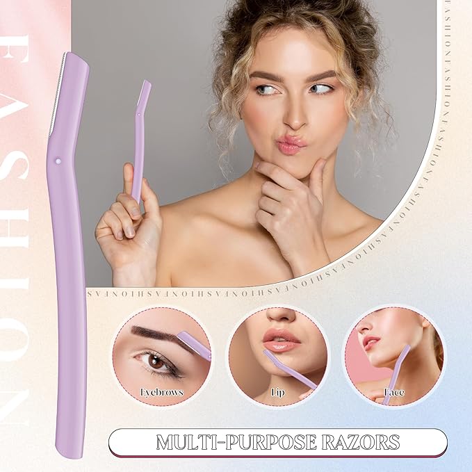 Lasnten 6Pcs Dermaplane Razor Eyebrow Facial Razor for Women Men Single Blade Multipurpose Eyebrow Trimmer Skin Hair Removal Shaver Face Razor Dermaplaning Exfoliating Tool Include Blade Cover(Purple)