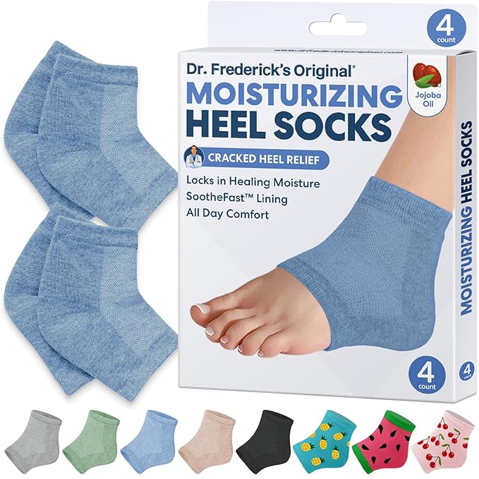 Dr. Frederick's Original Moisturizing Heel Socks for Cracked Heel Treatment - 2 Pairs - Socks for Dry Feet - Cracked Skin Repair & Overnight Hydration - Foot Care for Women & Men - Jojoba Oil