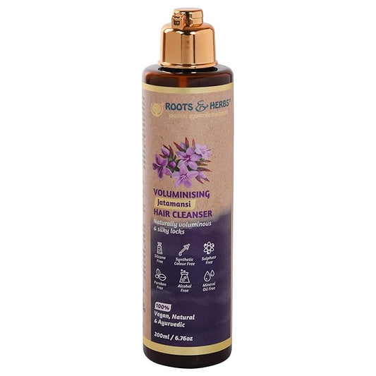 ROOTS AND HERBS Vegan Jatamansi Hair Shampoo - Volume Hair Treatment Cleanser for growth, oily scalp, keratherapy, protecting coloured hair - Organic Anti-Dandruff Formula with itch relief 6.76 oz