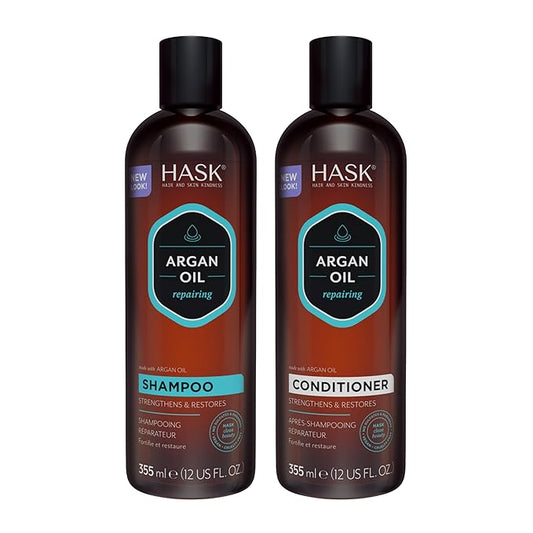 HASK Argan Oil Repairing Shampoo + Conditioner Set | Color Safe, Sulfate-Free, Paraben-Free, Gluten-Free, Cruelty-Free, For All Hair Types