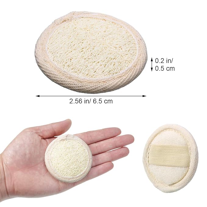 24 Pieces Exfoliating Loofah Pad Facial Body Scrubber Round Bath Shower Loofah Sponge Pad Natural Exfoliating Scrubber Brush Close to Skin for Men Women Shower Bath and Spa(6.5 x 6.5 cm)