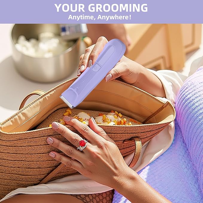 INVJOY Bikini Trimmer for Women: Painless Electric Full-Body Shaver for Pubic & Legs Hair Removal with Hypoallergenic Ceramic Blade & Light – Waterproof