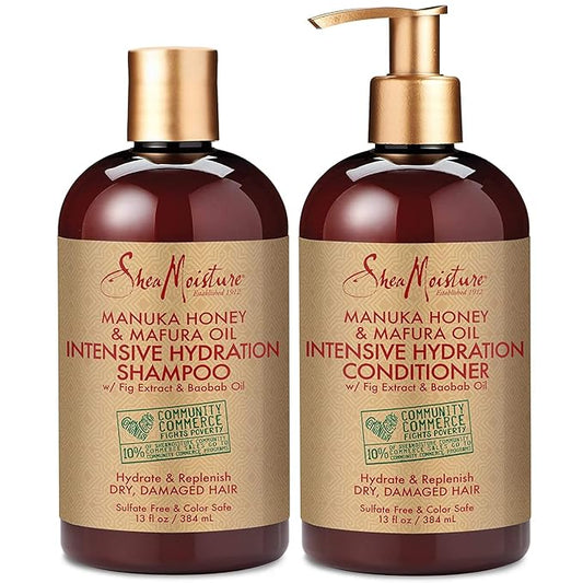 SheaMoisture Shampoo and Conditioner Set, Manuka Honey, Mafura Oil, Baobab Oil & Fig Extract, Hydrate + Replenish, Vitamin C, Sulfate Free & Hair Color Safe, Deep Conditioning, 13 Fl Oz Ea