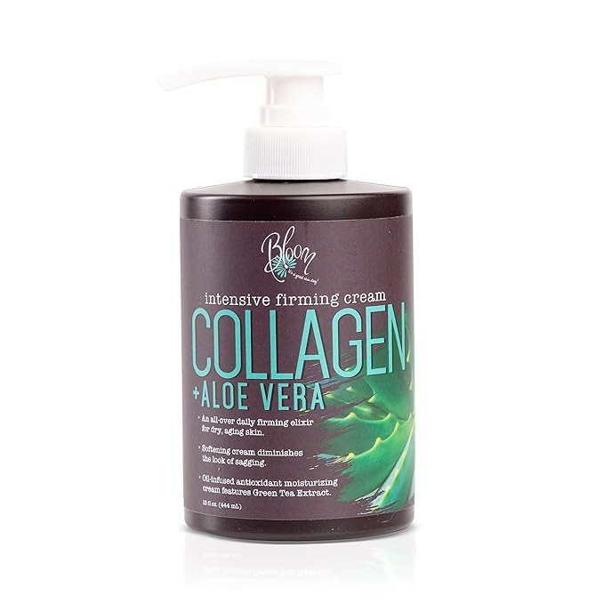 BLOOM IT'S A GREAT SKIN DAY! Collagen Cream + Aloe Vera Moisturizer Body Lotion & Face Cream | Dry Skin Rescue | Skin Tightening Cream | Skin Firming + Tightening Lotion, 15 Oz