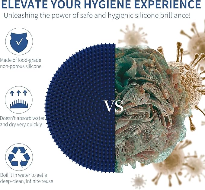 Silicone Body Scrubber 2 Pack, BEAUTAIL Shower Bath Scrubber, More Hygienic Than Traditional Loofah, Lather Nicely, Gentle Exfoliating Brush for Women Men Baby Sensitive Skin, Blue+Rose