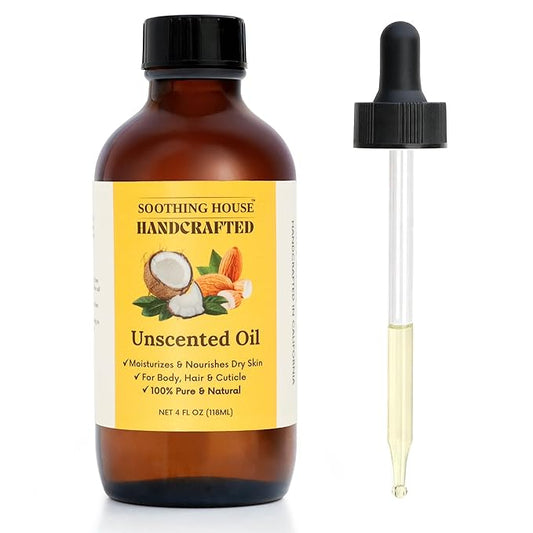 Almond Coconut Unscented Moisturizing Body Oil with Fractionated Coconut Oil, Vitamin E, Radiant Looking Glow and Skin Hydration, Instant Absorption, Body, After-Shower oil, 4 Ounces