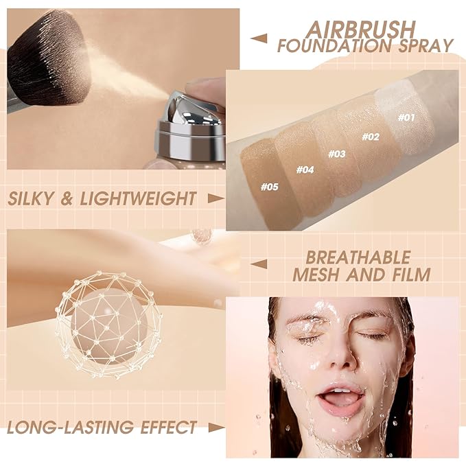 AirBrush Foundation Spray, Silky Mist Foundation Spray Makeup #01 Porcelain