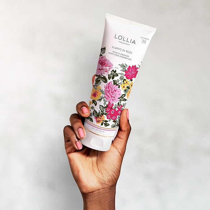 LOLLIA Always in Rose Shower Gel, 8 fl. oz. – Rose & Hibiscus – Scented Shower Gel Body Wash, Shea Butter Body Wash, Bath Wash for Women, Beautiful Shower Gel, Moisturizing Body Wash