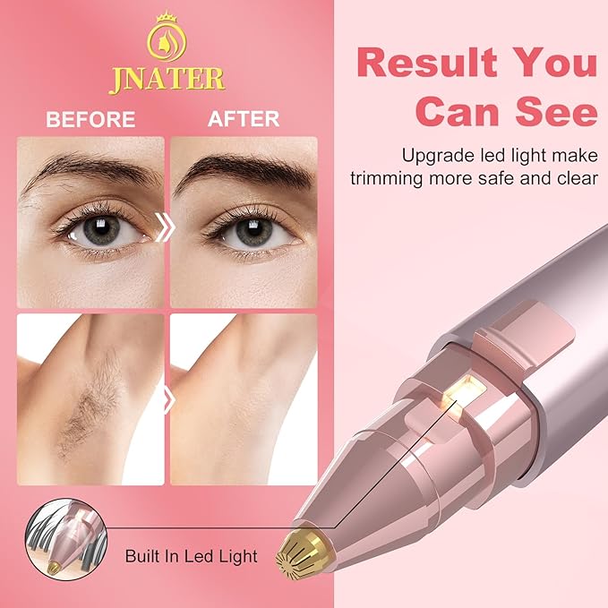 Eyebrow Facial Hair Remover - 2 in 1 Rechargeable Eyebrow Trimmer and Facial Hair Removal for Women, Painless Electric Hair Removal Device with LED Light for Face Eyebrows Peach Fuzz Lip Body