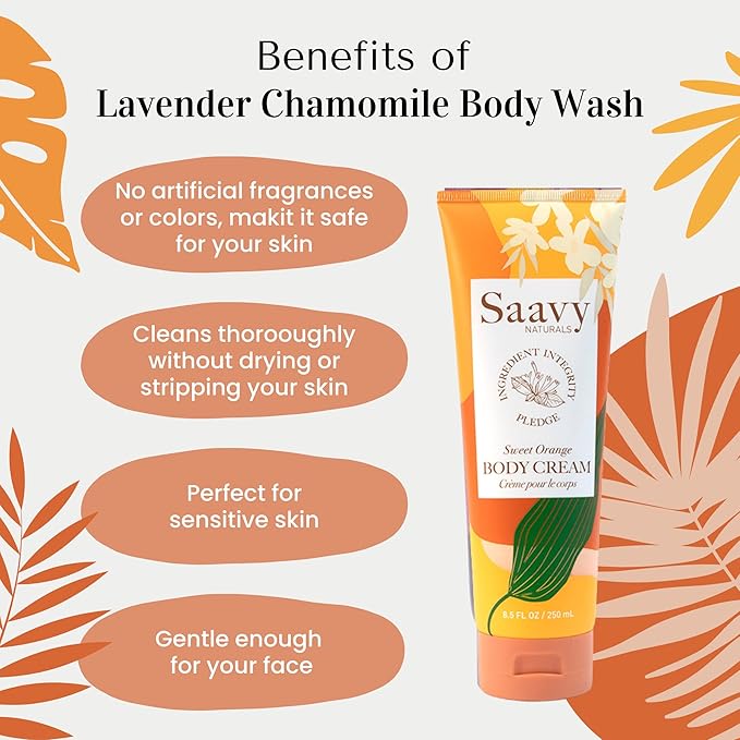 Saavy Naturals Sweet Orange Body Cream for Men & Women, Absorbent Shea Butter Vegan Formula, Thick and Creamy, Naturally Scented Body Lotion for Dry Skin, 8.5 Oz, 2 Pack. Made in the USA