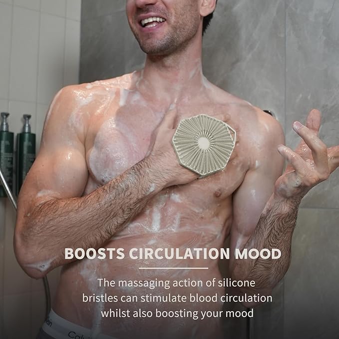 iTokGoK® Premium Silver-Infused 2-in-1 Silicone Body Scrubber, Double-Sided Design Body Brush Body Scrubber Exfoliating Body Brushes for Sensitive Skin for Showering, Silicone Loofah - Stone