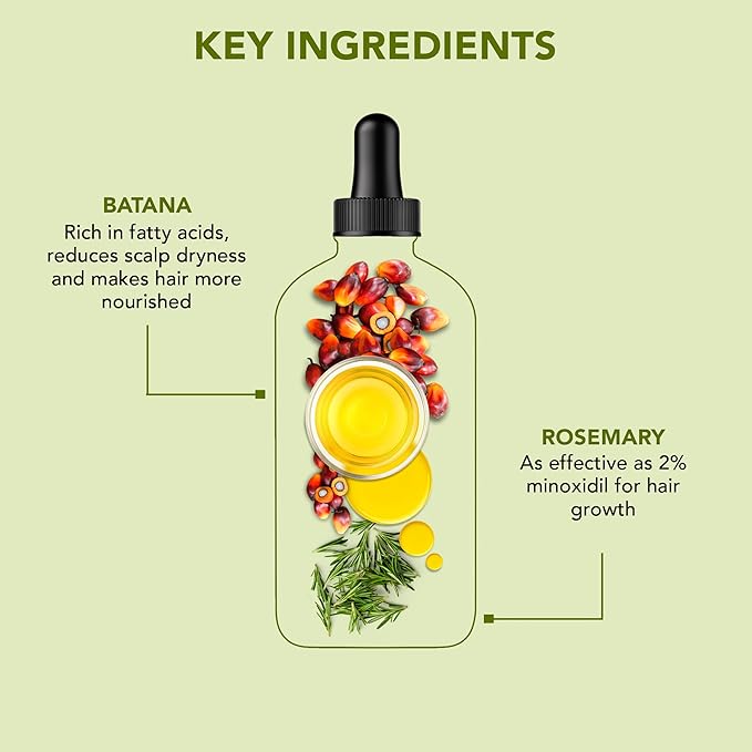 Botanic Hearth Rosemary & Batana Hair Oil with Biotin | 100% Natural Oils | Non-Sticky, Fast Absorbing | Promotes Hair Growth, Nourishment & Shine | 5-in-1 Hair Care | 2 fl oz / 60 ml - Hair Tonic