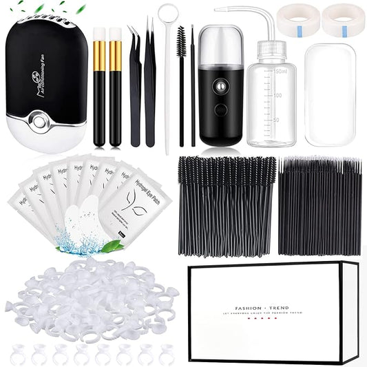 Eyelash Extension Supplies USB Air Conditioning Blower Facial Mister Lash Tweezers Mirror Mascara Brush Lash Shampoo Brush Bottle Silicone Pad Glue Rings Under Eye Gel Pads Micro Applicators Tapes