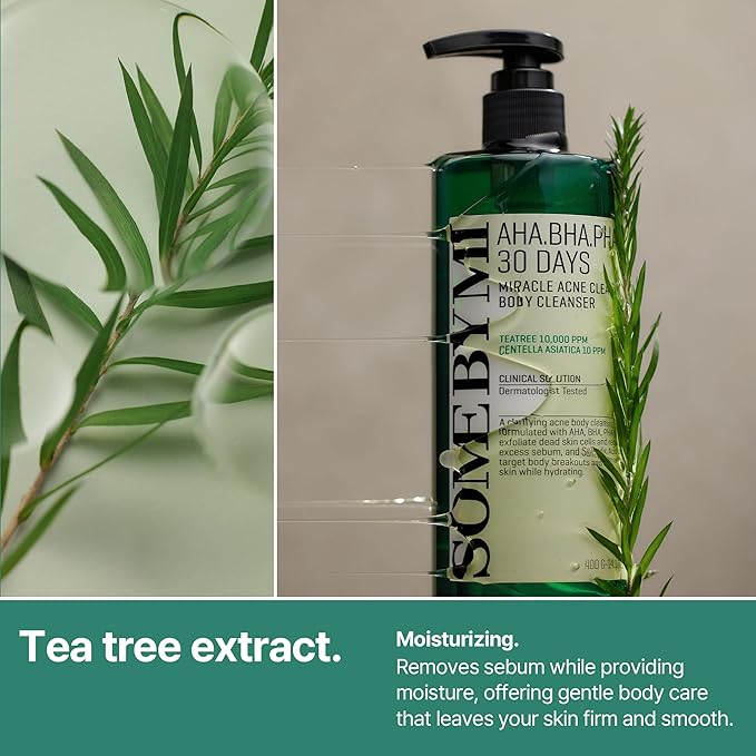 SOME BY MI AHA BHA PHA 30 Days Miracle Acne Clear Body Cleanser - 13.5oz, 400ml - Daily Exfoliating Tea Tree Acne Body Wash with Salicylic Acid - Deep Cleanses Sebum and Impurities - Korean Skin Care