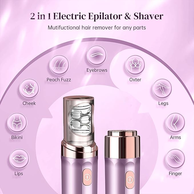 Gurelax Hair Removal Epilator for Women, Rechargeable Facial Epilator Hair Remover, 2-in-1 Electric Epilator & Shaver, 18 Carat Gold Plated Head, All Ages and Skin Types