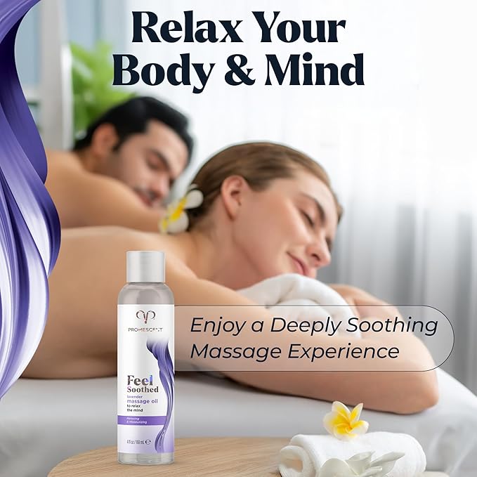 Promescent Lavender Massage Oil for Massage Therapy, Massage Oils for Date Night, Premium Lavender Body Oil for Men & Women to Relieve Stress & Sore Muscles, Essential Oils for Skin (4 oz)