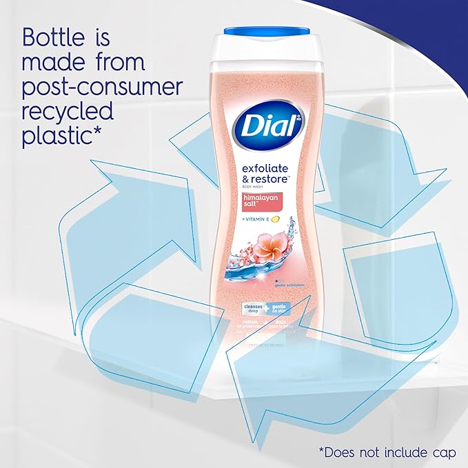 Dial Body Wash, Exfoliate & Restore Himalayan Salt, 16 Fl Oz (Pack of 4)