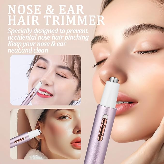 Nose & Eyebrow Trimmer for Women and Men,2025 Rechargeable Ear Razor & Face Shaver,Lady's Painless Portable Facial Hair Removal with Comb, Dermaplane Tool for face,Lips,Body,Leg (Blue)