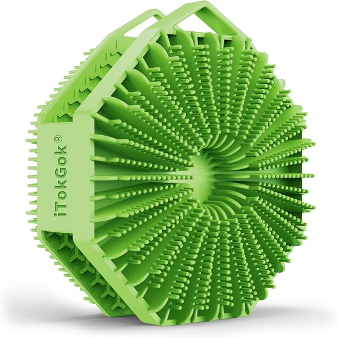 iTokGoK® Premium Silver-Infused Double-Sided Design 2-in-1 Silicone Body Scrubber for Men,Body Buffer Scrubber for Sensitive Skin, Ergonomic No-Slip Handle, Long-Lasting & Easy to Clean - Green