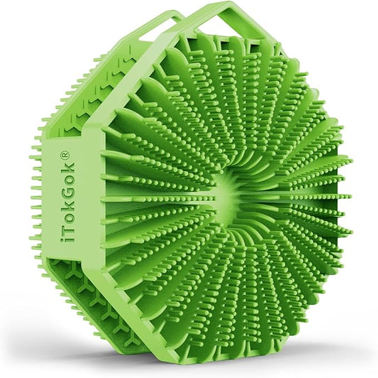 iTokGoK® Premium Silver-Infused Double-Sided Design 2-in-1 Silicone Body Scrubber for Men,Body Buffer Scrubber for Sensitive Skin, Ergonomic No-Slip Handle, Long-Lasting & Easy to Clean - Green